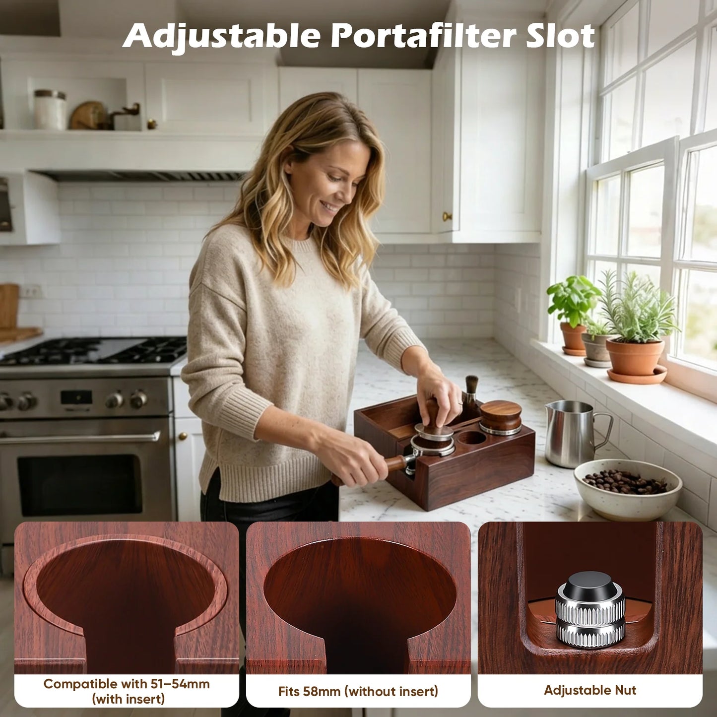 Kaffee Tamping Station Schwarz 51-58mm – Multifunktionaler Tamper Halter mit Abschlagbehälter