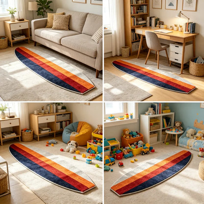 Surfbrett Teppich Tropisch Wave 120x170cm – Weicher Palmen Flurläufer & Kinderzimmer Matte