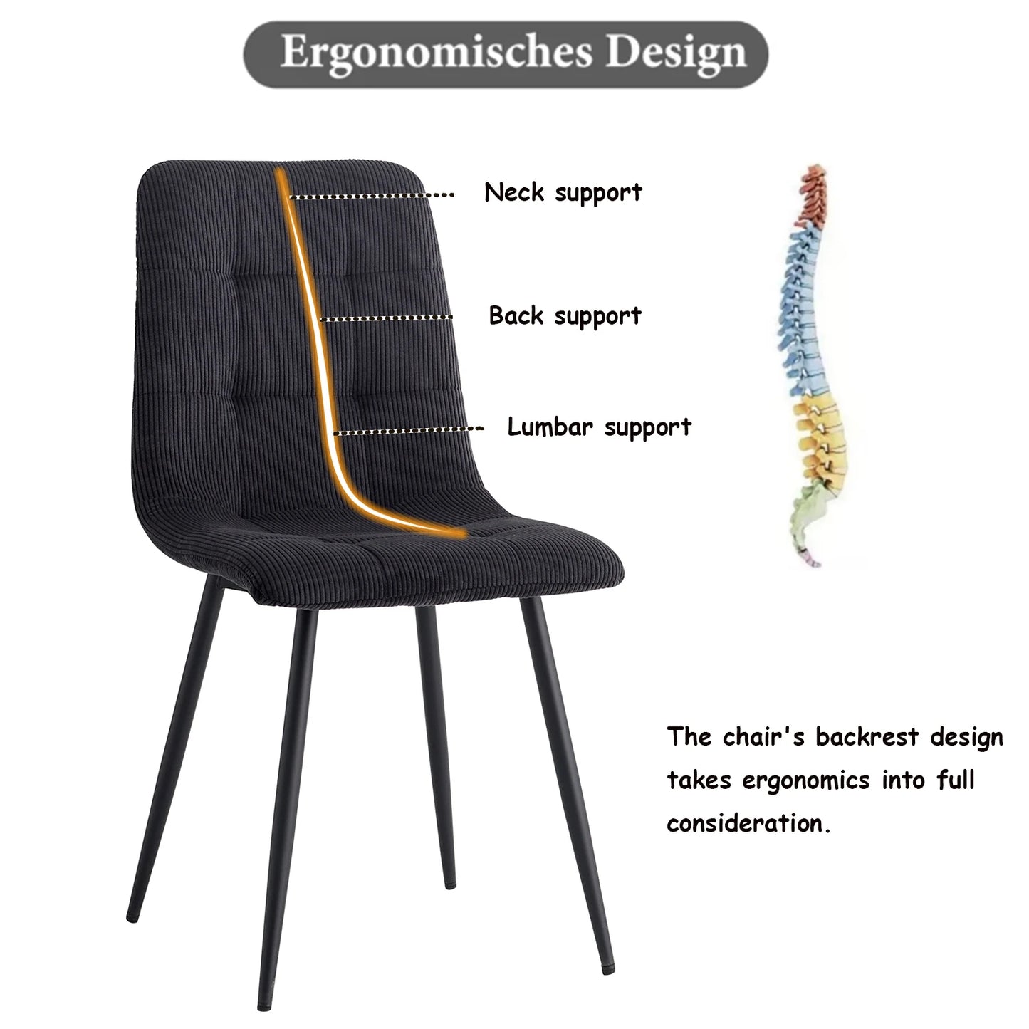 Polsterstühle Cord 2er Set Grau – Moderne Esszimmerstühle mit Metallbeinen für Küche & Wohnzimmer