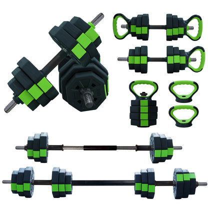 4-in-1 Hantelset Verstellbar – Kurzhantel Kettlebell & Langhantel Set für Homegym