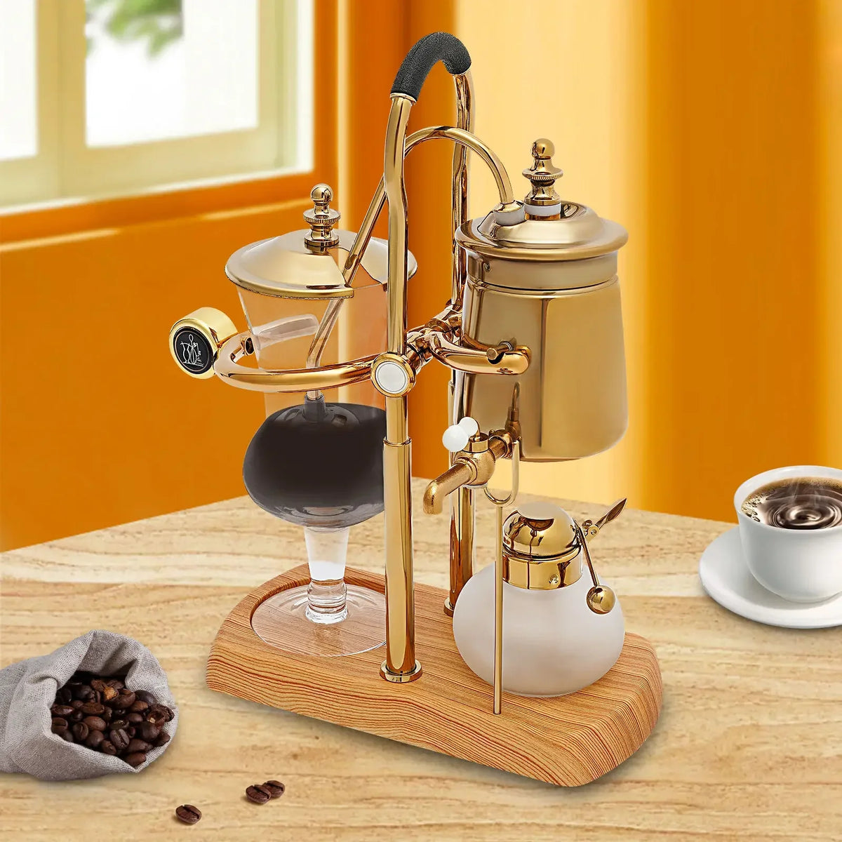 Belgische Siphon Kaffeemaschine Gold – Royale Belgische Kaffee-Siphon aus Edelstahl & Borosilikatglas