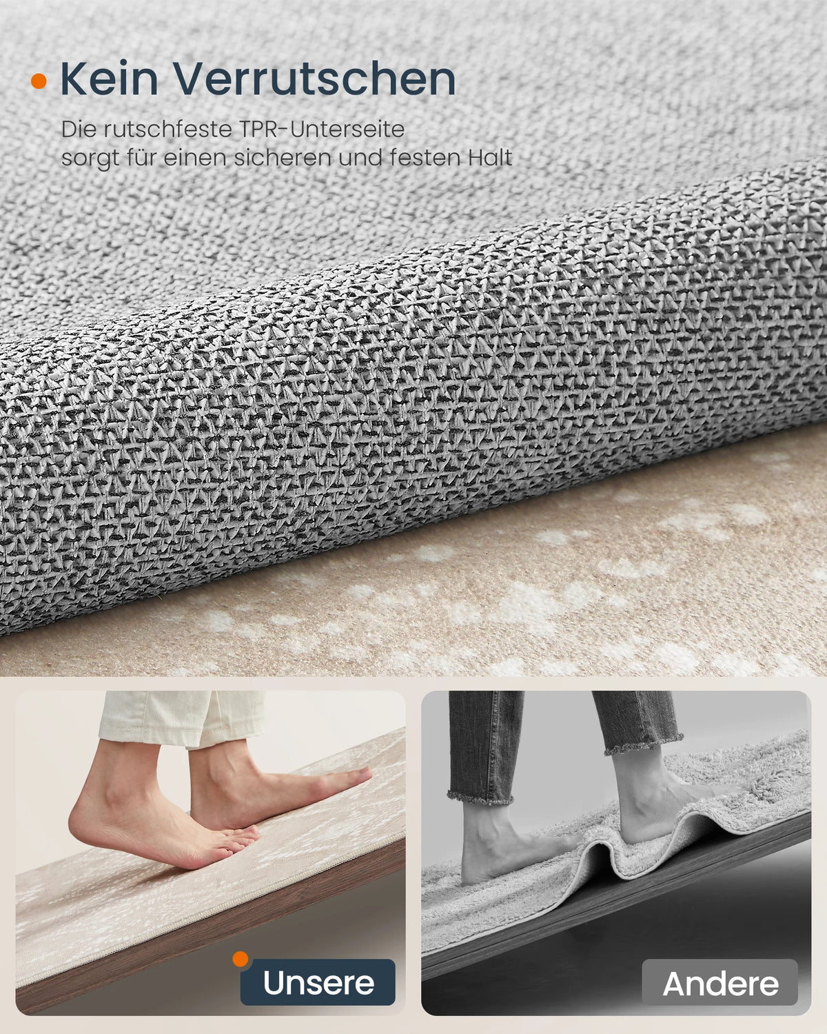 Großer Boho Teppich 200x290cm Waschbar – Plüsch Kunstkaschmir Teppich Wohnzimmer Cappuccino