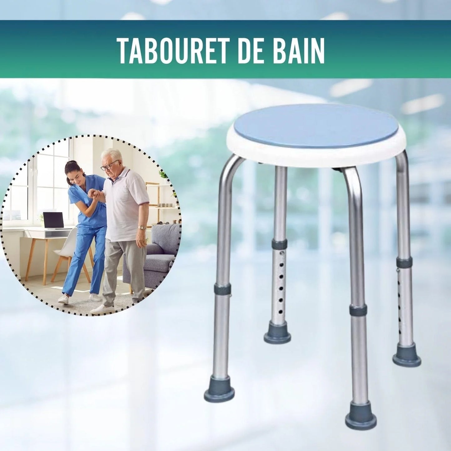 Duschhocker Höhenverstellbar Drehbar 136kg – Ergonomischer Duschstuhl für Senioren
