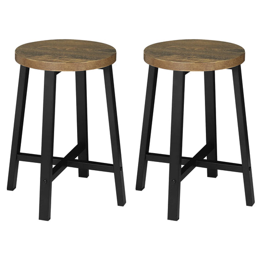 Küchenhocker 2er Set Industrie-Design – Kompakter Beistellhocker aus Metall & Holz bis 100kg