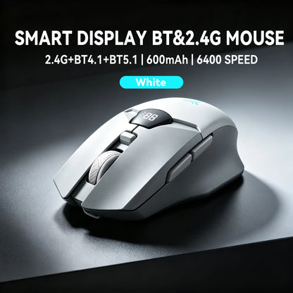 Ergonomische Funkmaus Kabellos – Leise Bluetooth & 2.4GHz PC Maus mit LED Akkuanzeige & 6400 DPI
