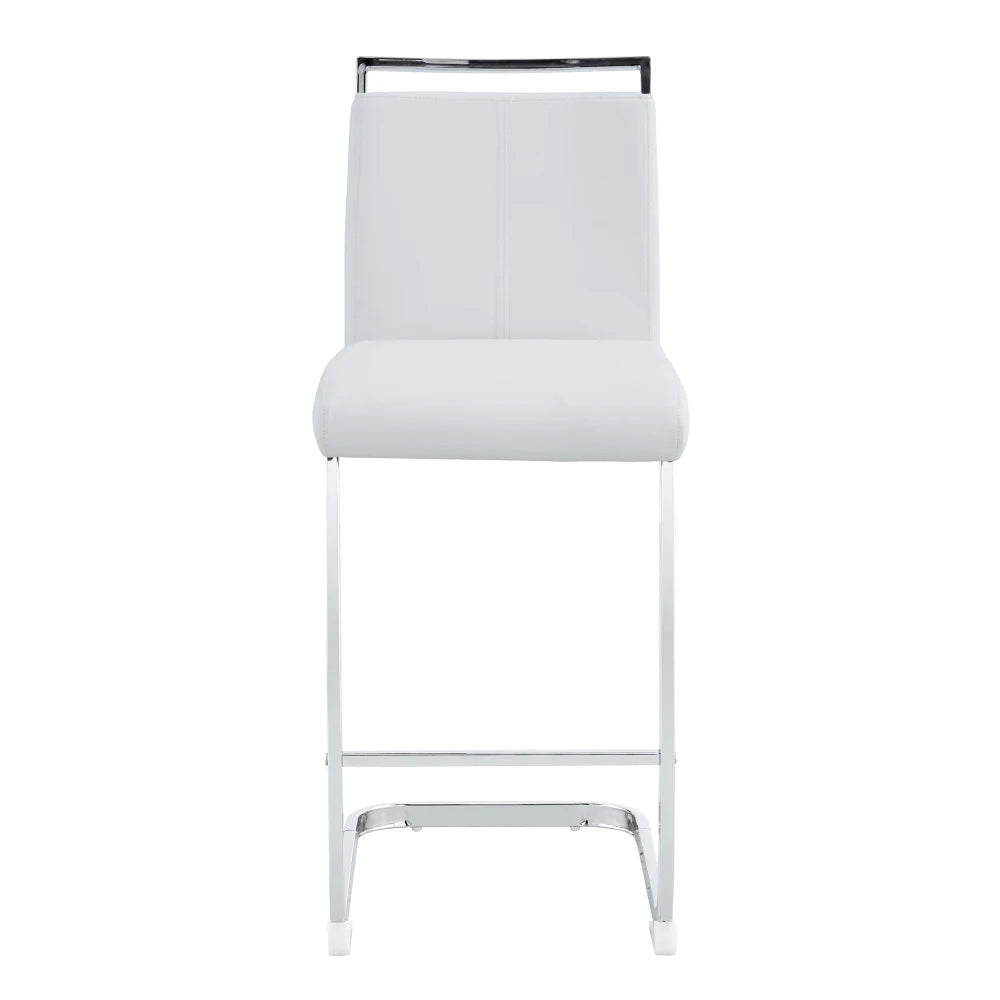 Barhocker 2er Set Silber Weiß – Freischwinger Tresenstühle aus Kunstleder & Metall
