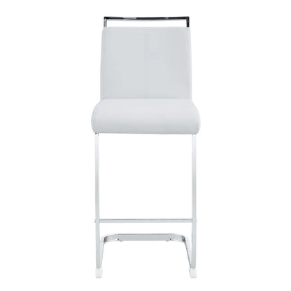 Barhocker 2er Set Silber Weiß – Freischwinger Tresenstühle aus Kunstleder & Metall