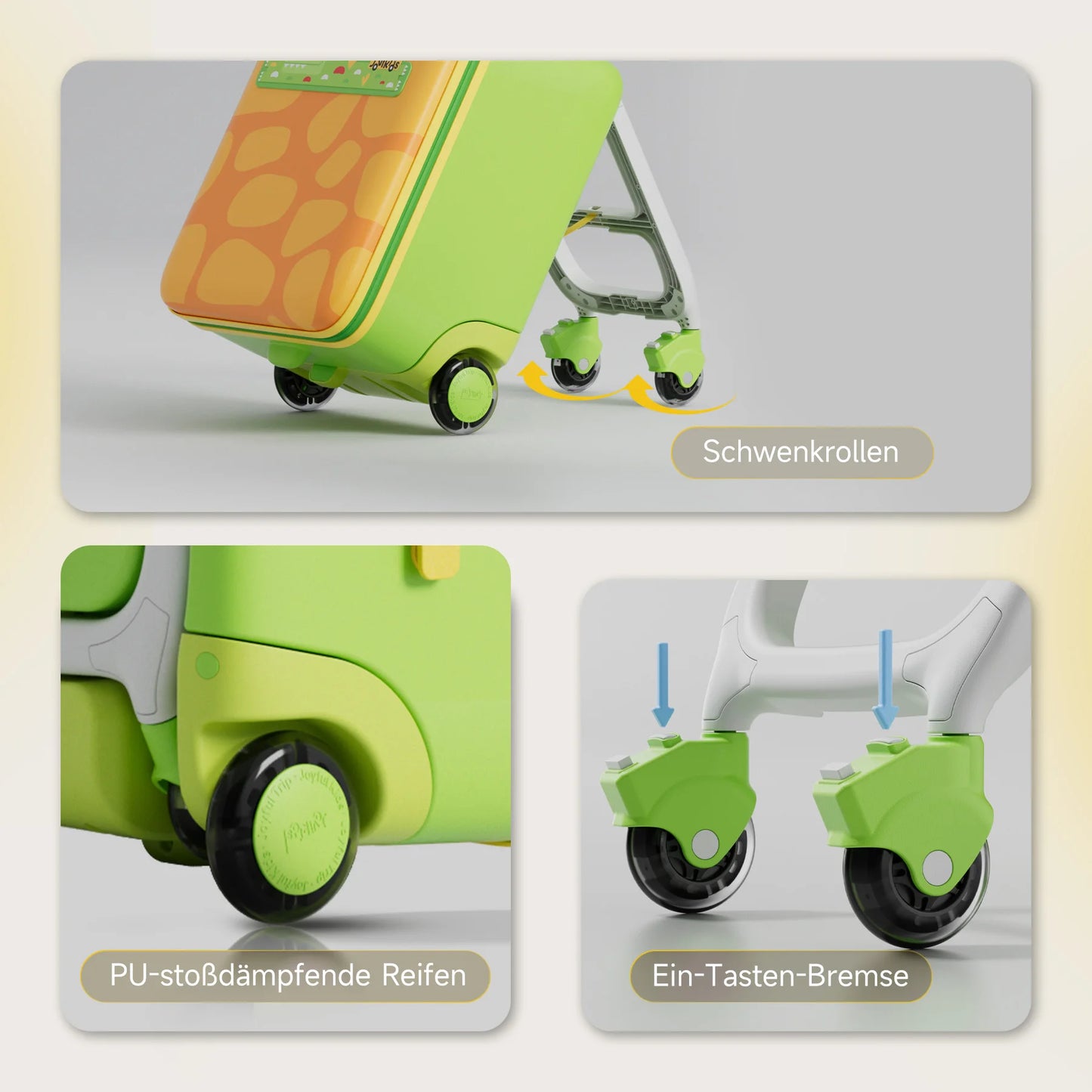 Kinderkoffer zum Draufsitzen 3 in 1 mit Buggy Funktion – Rollkoffer Kinder 38L Handgepaeck