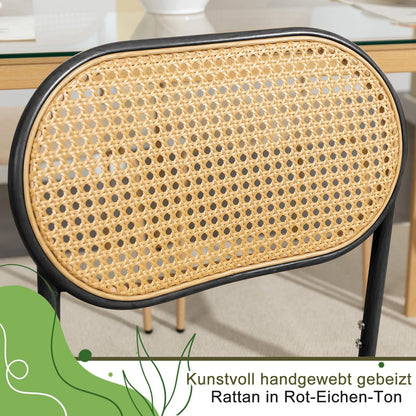 Esszimmerstuhl 2er Set Rattan – Modernes Polsterstuhl Set im Landhausstil mit Metallbeinen bis 150kg