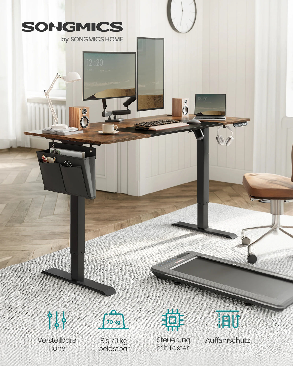 Elektrischer Stehschreibtisch 160x70 cm Schwarz – Ergonomischer Schreibtisch mit Memory-Funktion & Kabelmanagement