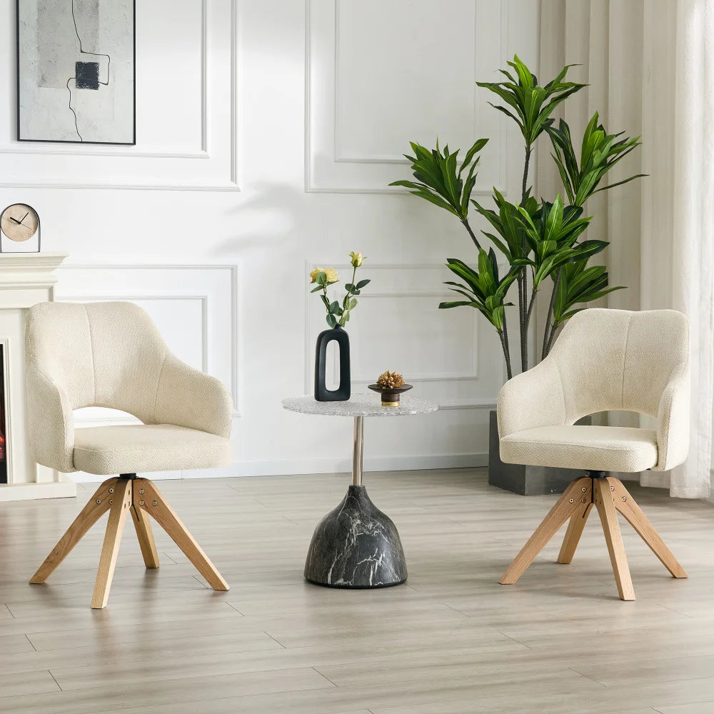 Drehbare Esszimmerstühle 2er Set Beige – Polsterstühle mit Massivholzbeinen & 360° Funktion