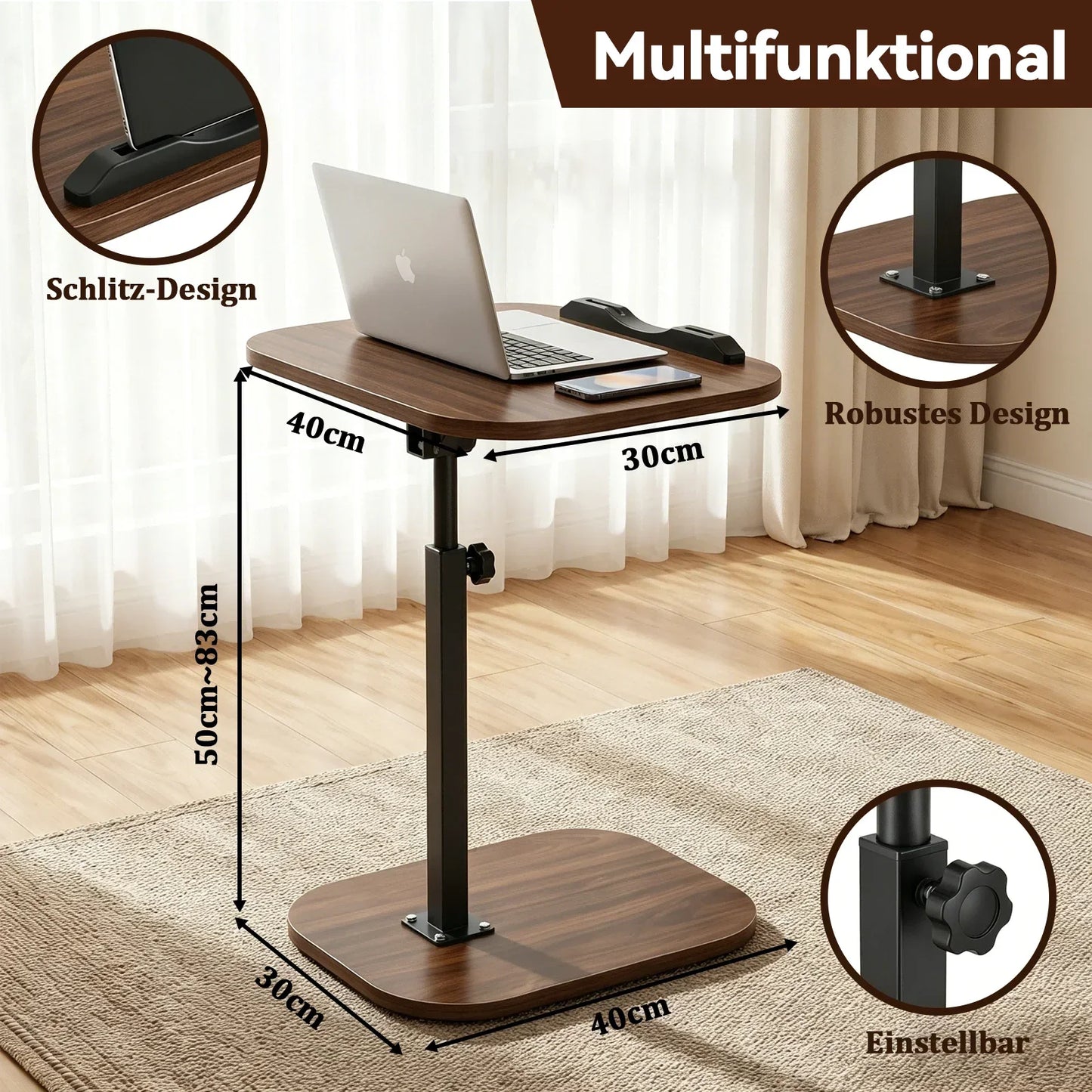 Beistelltisch Höhenverstellbar Holz 360° – Flexibler Pflegetisch Laptoptisch Couch