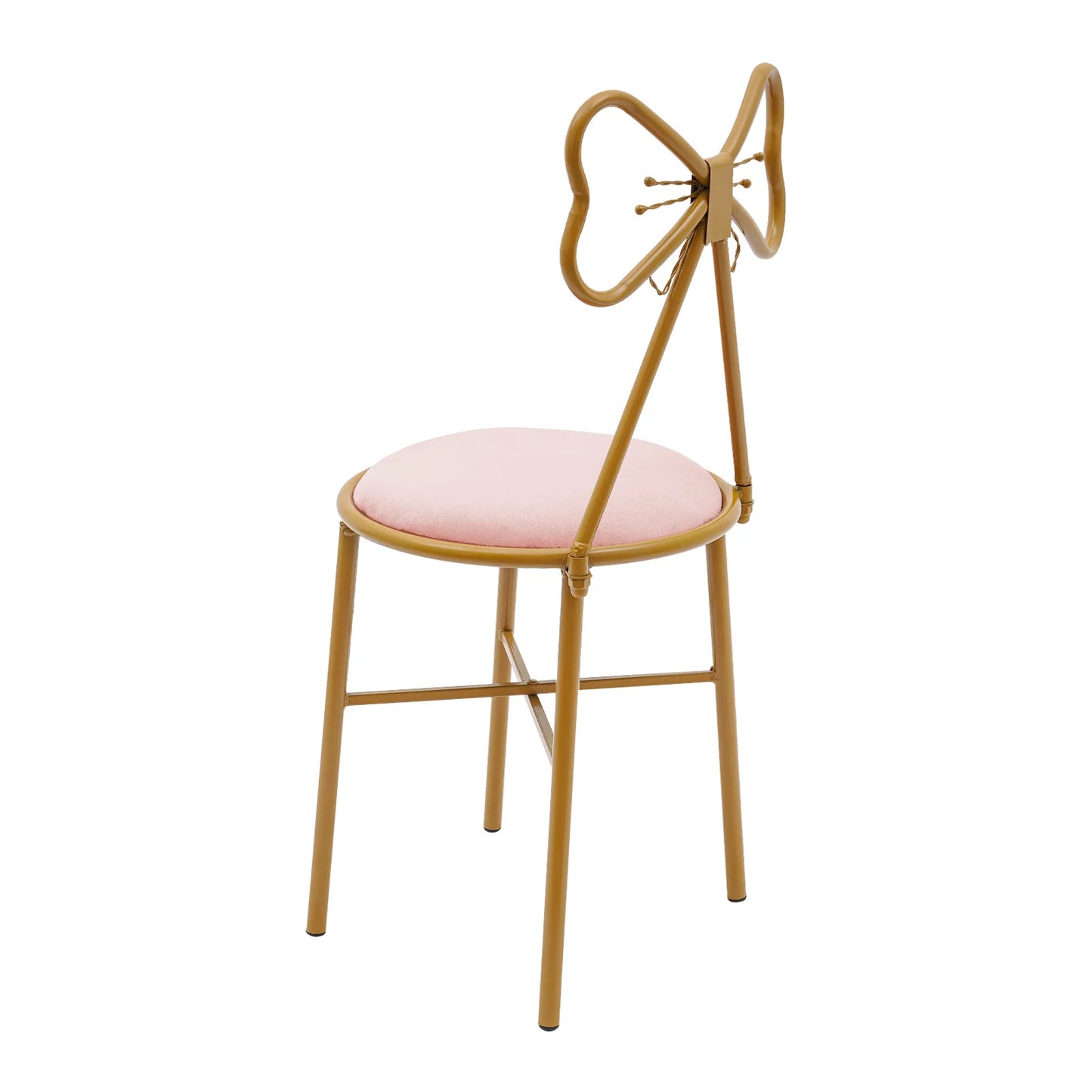 Schminktisch Stuhl Rosa mit Schmetterling Rückenlehne – Moderner Samt Kosmetikstuhl Gold
