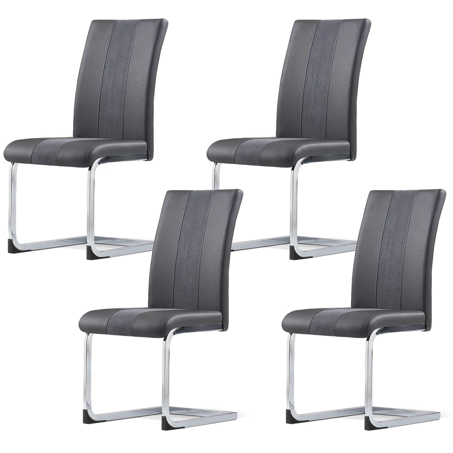 Esszimmerstuhl 4er Set Schwarz – Modernes Freischwinger Set aus PU Kunstleder mit Z-Form Metallgestell bis 120kg