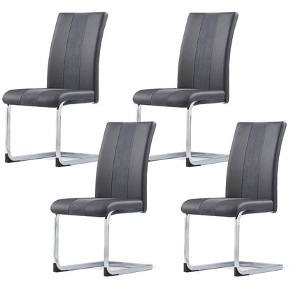 Esszimmerstuhl 4er Set Schwarz – Modernes Freischwinger Set aus PU Kunstleder mit Z-Form Metallgestell bis 120kg