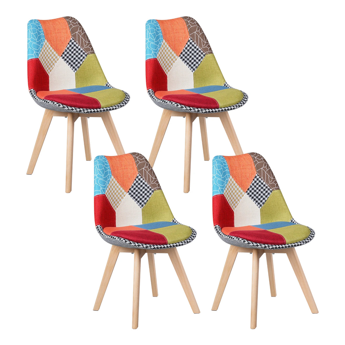 Esszimmerstuhl 4er Set Patchwork – Modernes Skandi Polsterstuhl Set mit Massivholzbeinen bis 150kg
