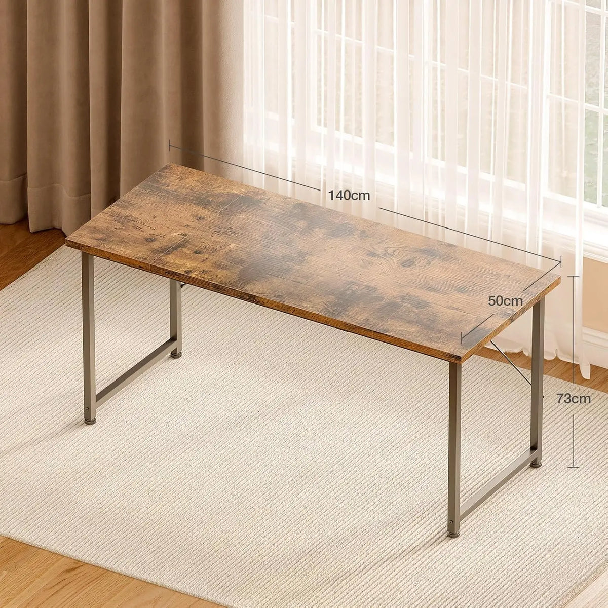 Schreibtisch im Industriestil 140 cm Vintage Braun – Stabiler Computertisch mit X-Strebe