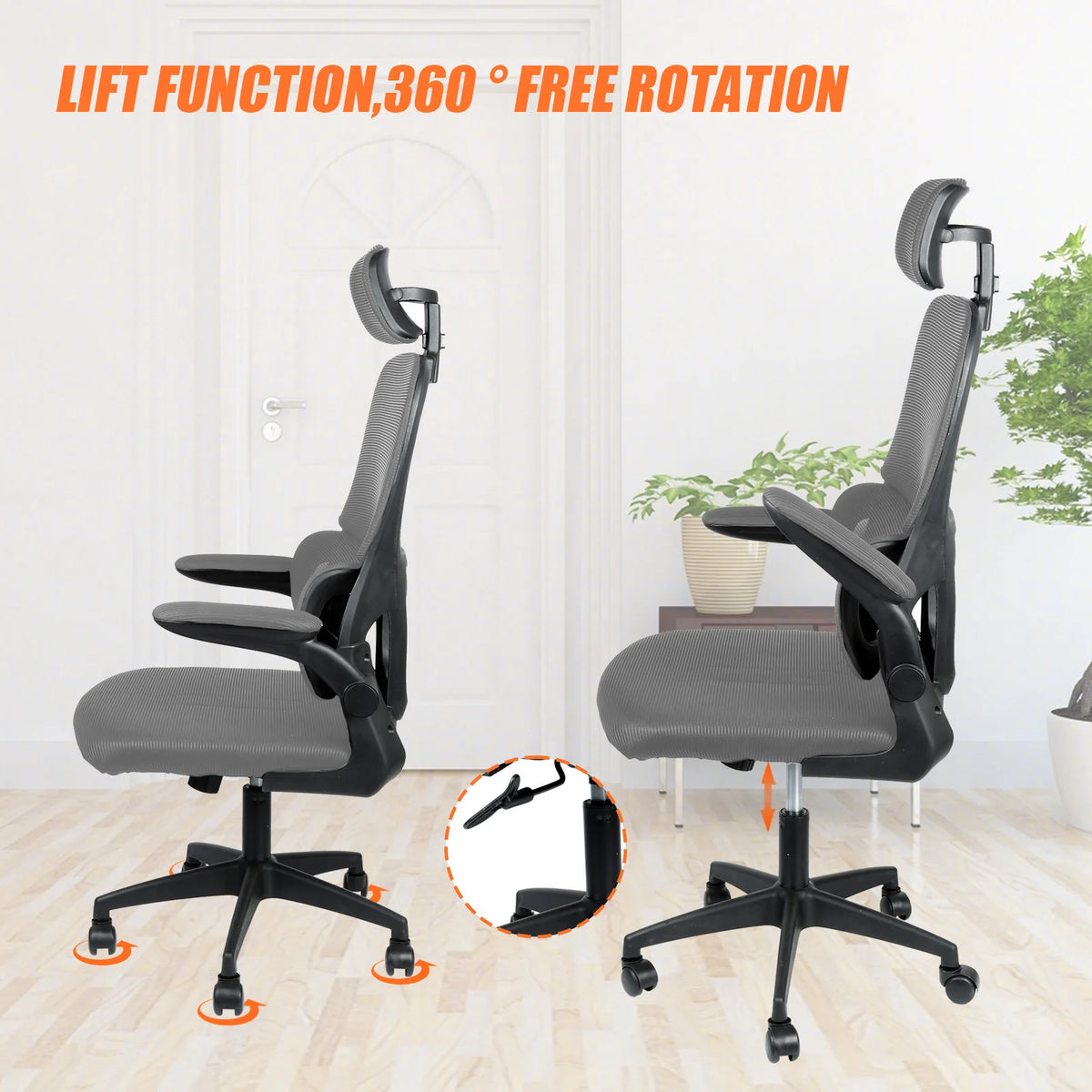 Bürostuhl Ergonomisch mit Netzbespannung – Drehstuhl Höhenverstellbar mit Armlehnen & Kopfstütze