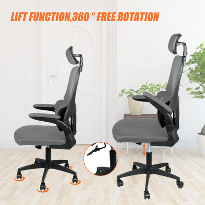 Bürostuhl Ergonomisch mit Netzbespannung – Drehstuhl Höhenverstellbar mit Armlehnen & Kopfstütze