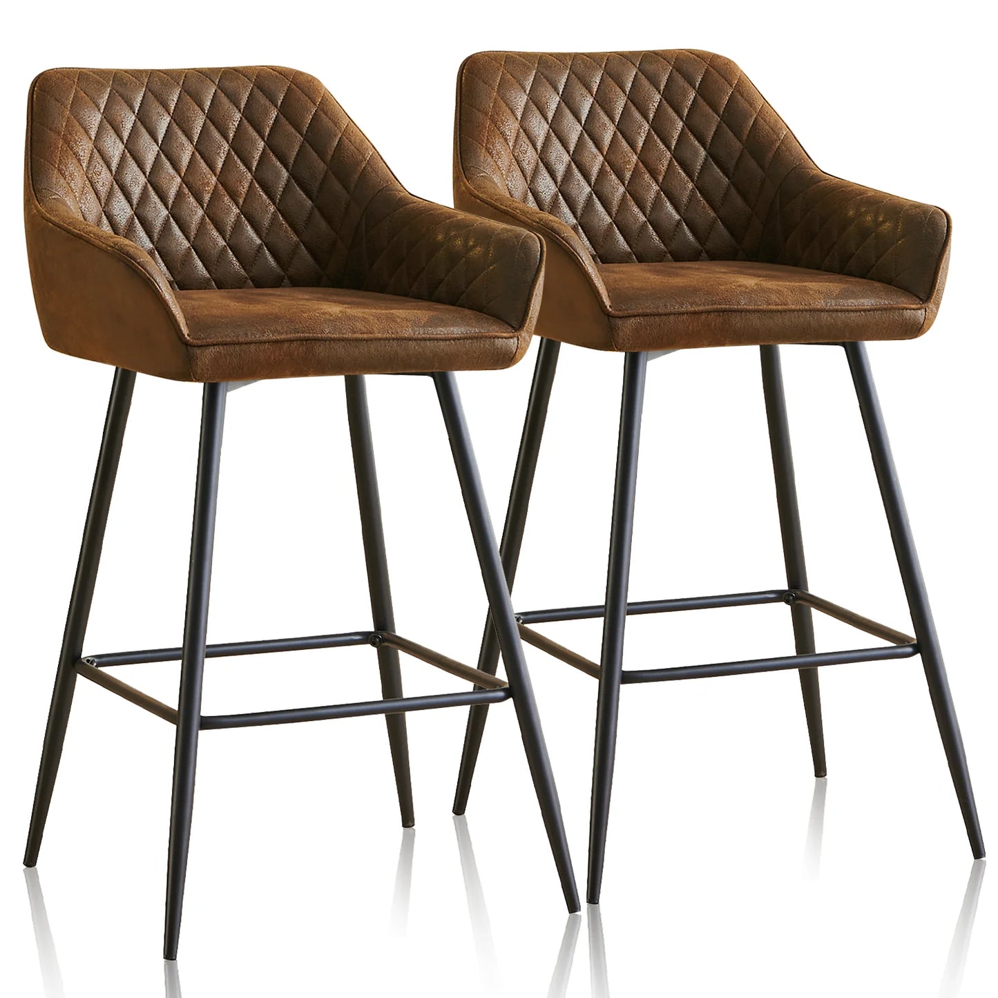 Barhocker 2er Set Kunstleder Schwarz – Moderne Tresenstühle mit Rückenlehne & Fußstütze