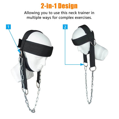 Nackentrainer Kopfgeschirr mit Stahlkette – Robuster Neck Trainer für Krafttraining & MMA