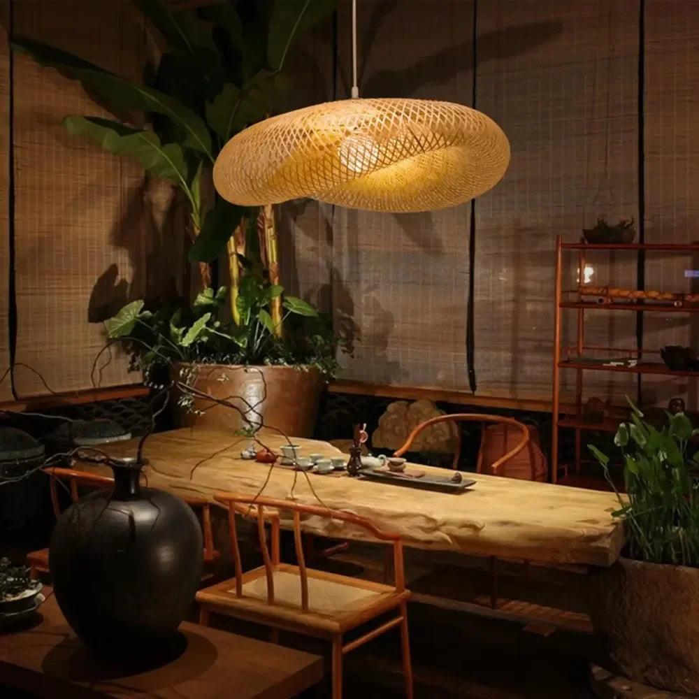 Bambus Hängeleuchten Kronleuchter Handgewebt – Natur Wand & Deckenlampe Hut