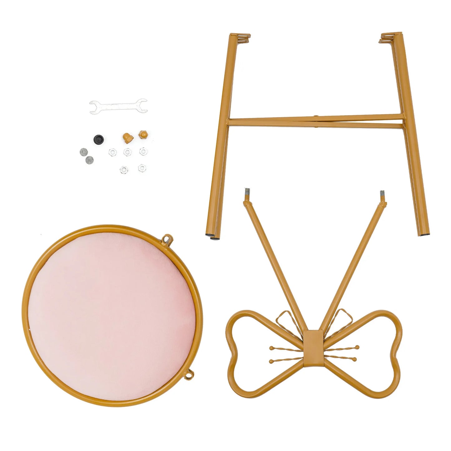 Schminktisch Stuhl Rosa mit Schmetterling Rückenlehne – Moderner Samt Kosmetikstuhl Gold
