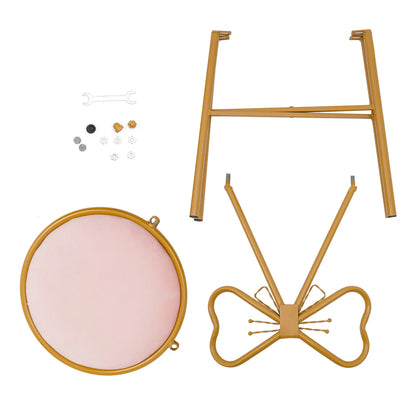 Schminktisch Stuhl Rosa mit Schmetterling Rückenlehne – Moderner Samt Kosmetikstuhl Gold