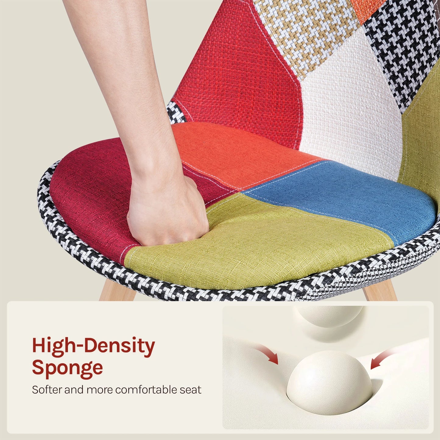 Esszimmerstuhl 4er Set Patchwork – Modernes Skandi Polsterstuhl Set mit Massivholzbeinen bis 150kg