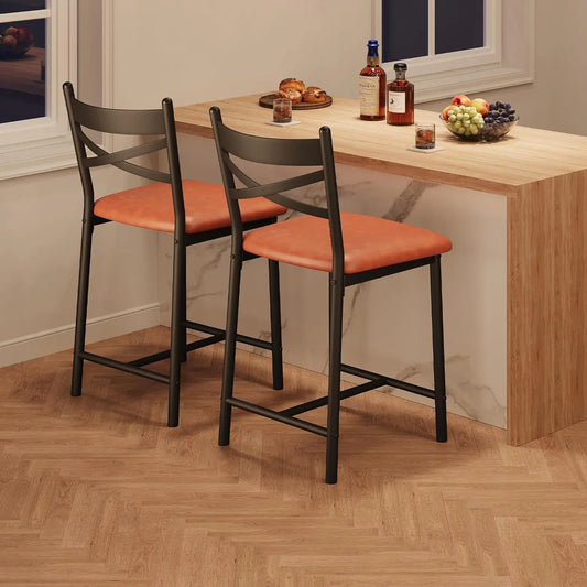 Barhocker 2er Set Grauer Stoff mit Rückenlehne – Moderne Tresenstühle Kücheninsel 56cm Sitzhöhe