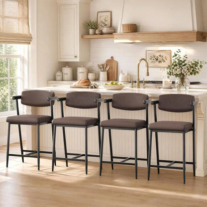 Barhocker 4er Set mit Armlehnen 66cm Braun – Moderne Tresenstühle mit Rückenlehne & Fußstütze