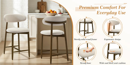 Barhocker 2er Set 64cm – Ergonomischer Polsterstuhl im Holzdesign fuer Kuecheninsel & Bar