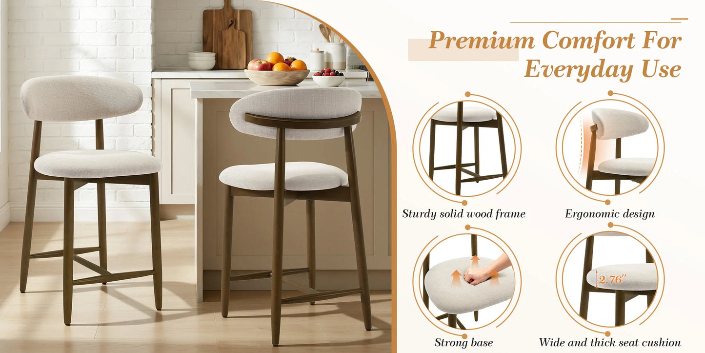 Barhocker 2er Set Metall Holzoptik Braun – Ergonomische Tresenstühle mit Stoffbezug & Rückenlehne