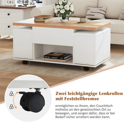 Couchtisch Höhenverstellbar & Ausziehbar – Multifunktionaler Esstisch mit 4 Hockern & Stauraum