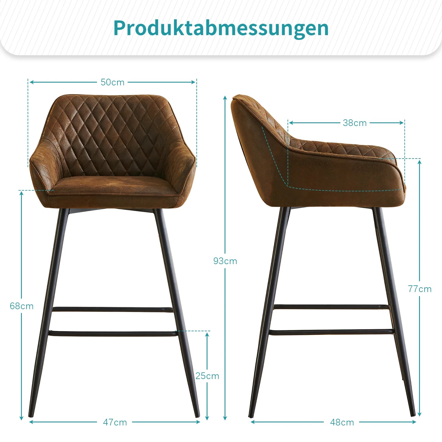 Barhocker 2er Set Kunstleder Schwarz – Moderne Tresenstühle mit Rückenlehne & Fußstütze