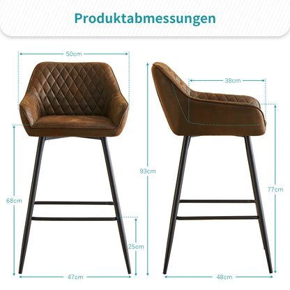 Barhocker 2er Set Kunstleder Schwarz – Moderne Tresenstühle mit Rückenlehne & Fußstütze