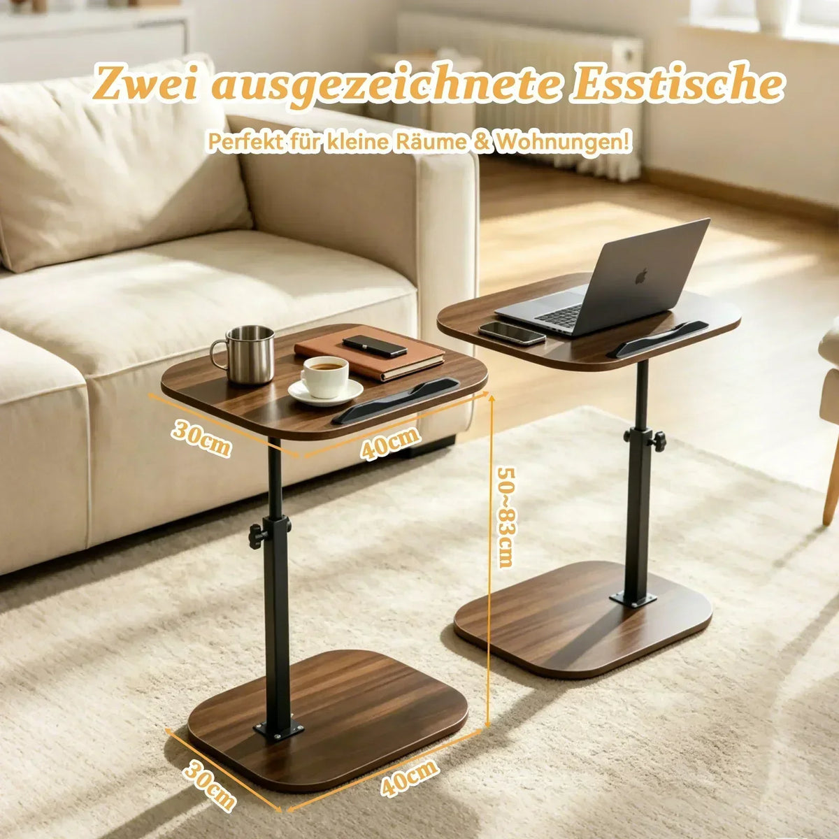 Beistelltisch Höhenverstellbar Holz 360° – Flexibler Pflegetisch Laptoptisch Couch