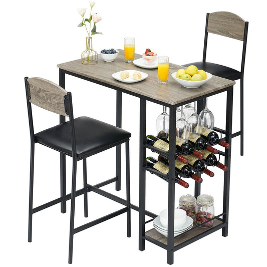 Bartisch Set mit Stühlen 3-teilig – Kompakte Esstisch Kombination mit Regalfächern