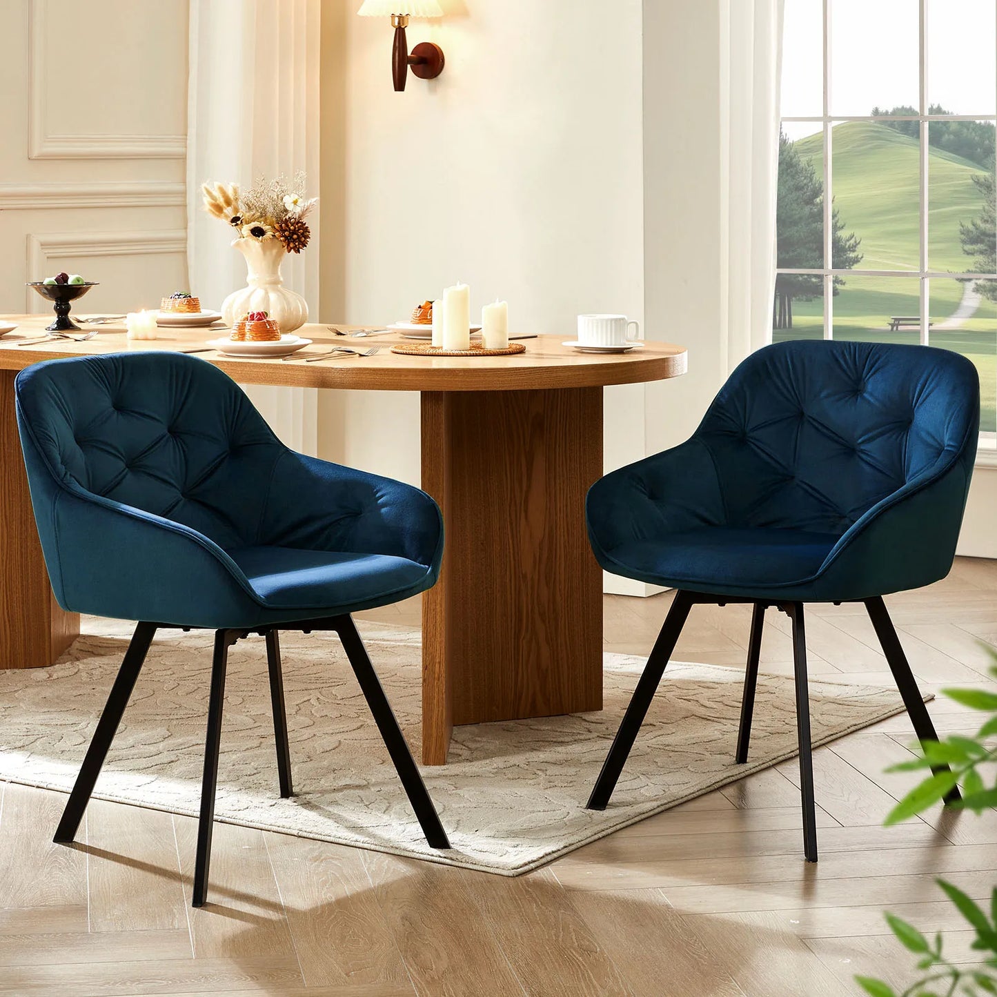 Esszimmerstuhl 2er Set Grau – Modernes 360 Grad Samt Drehsessel Set mit Armlehnen & Kohlenstoffstahl-Beinen bis 150kg