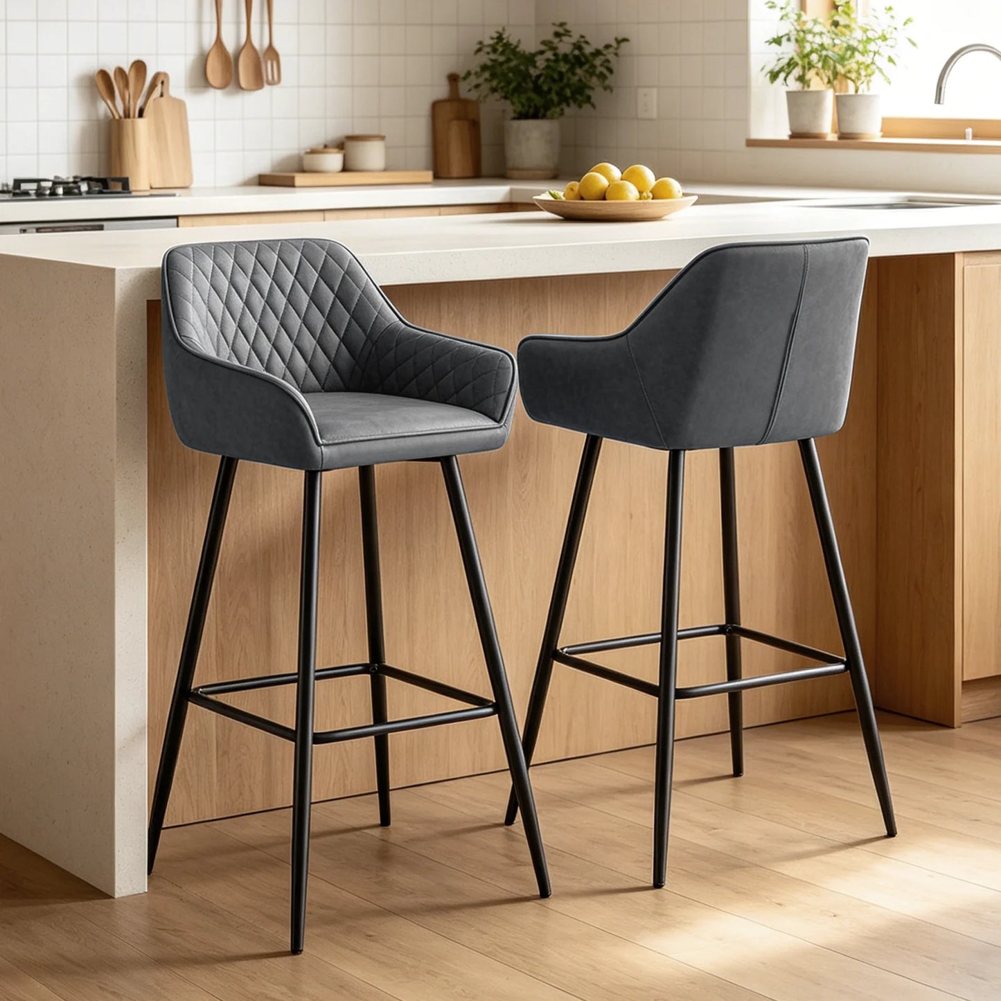 Barhocker 2er Set Kunstleder Schwarz – Moderne Tresenstühle mit Rückenlehne & Fußstütze