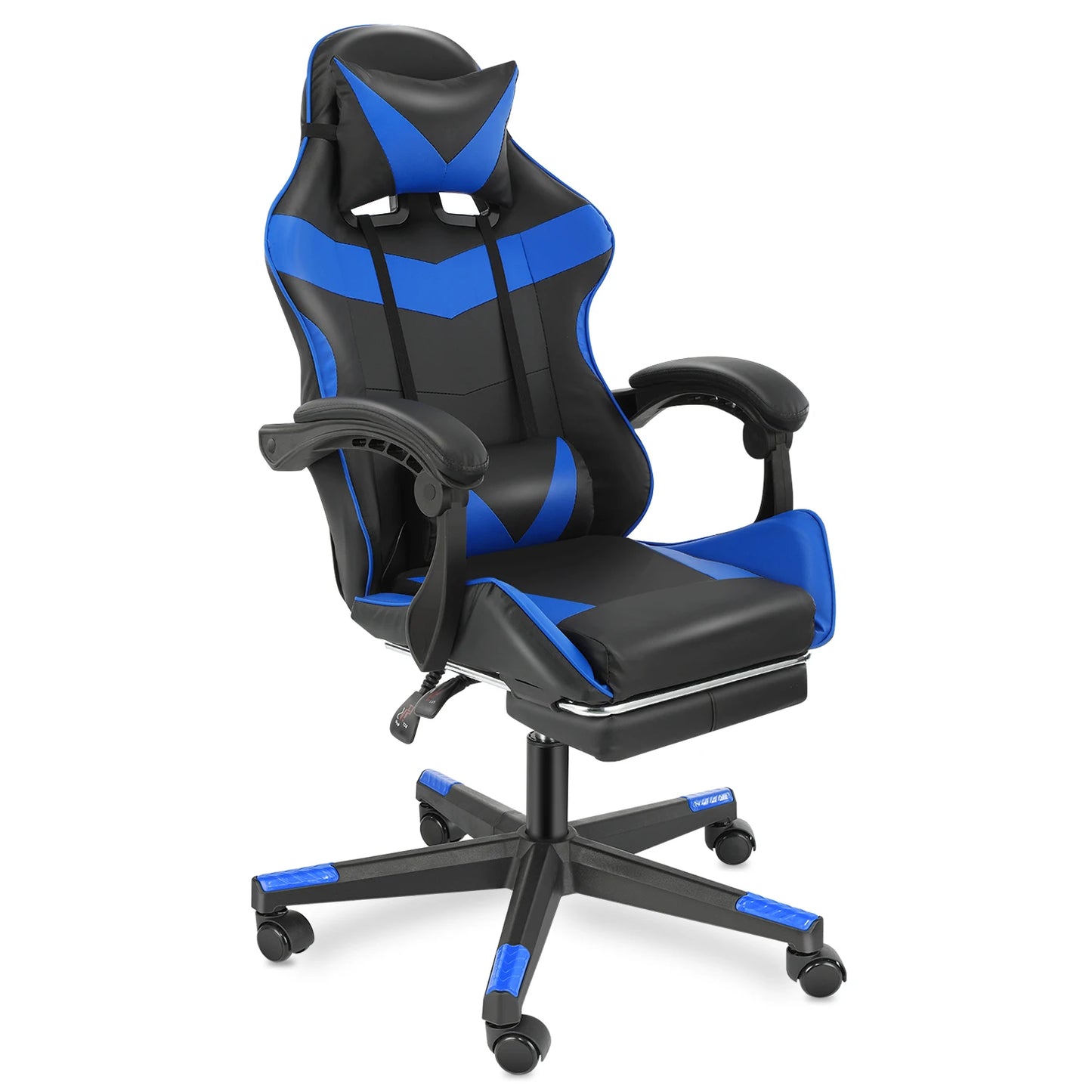 Gaming Stuhl Schwarz-Rot – Ergonomischer Gamer Stuhl mit Fussstütze, Lendenkissen & Kunstlederbezug bis 124cm