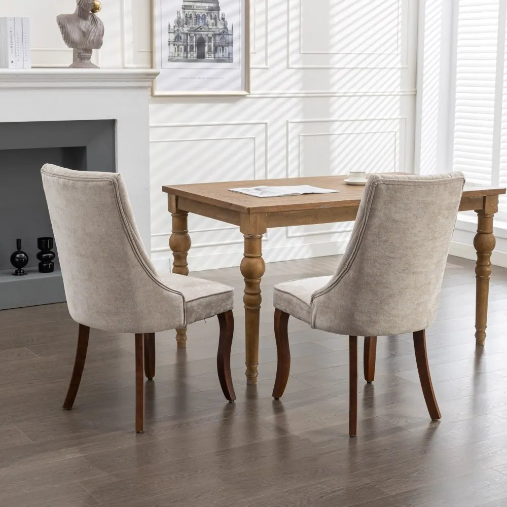 Esszimmerstuhl 2er Set Beige – Modernes Polsterstuhl Set aus Samt mit Nietenverzierung, Knopfung & Holzbeinen bis 127kg