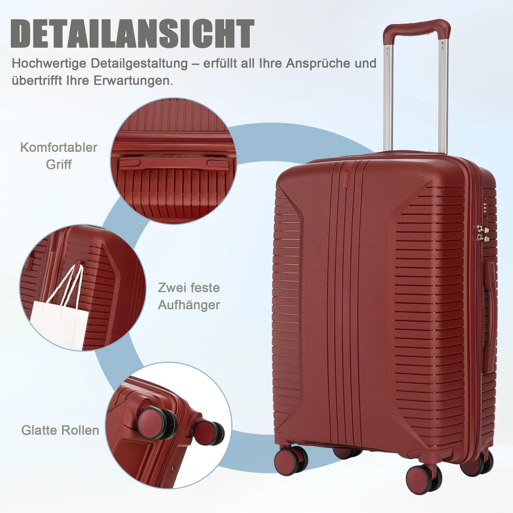 Kofferset 3-teilig Hartschale Rot – Leichtes Koffer Set 20 24 28 Zoll mit Zahlenschloss & 360 Rollen