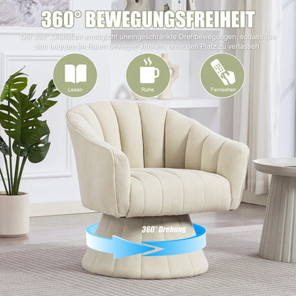 Drehsessel Beige – Modernes 360 Grad Cord Polstersessel Set mit Holzgestell bis 150kg