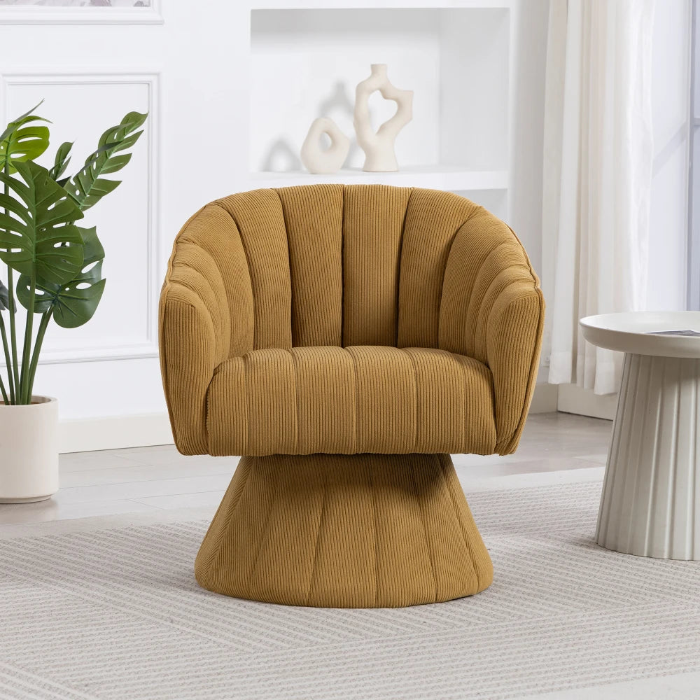 Drehsessel Beige – Modernes 360 Grad Cord Polstersessel Set mit Holzgestell bis 150kg