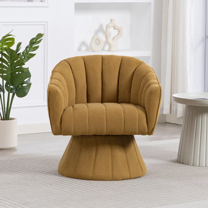 Drehsessel Beige – Modernes 360 Grad Cord Polstersessel Set mit Holzgestell bis 150kg