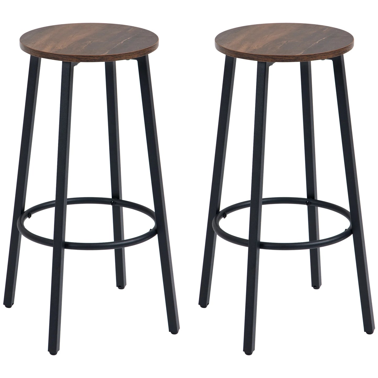 Barhocker 2er Set Industrial Braun & Schwarz – Rustikale Tresenstühle 65cm mit Fußstütze