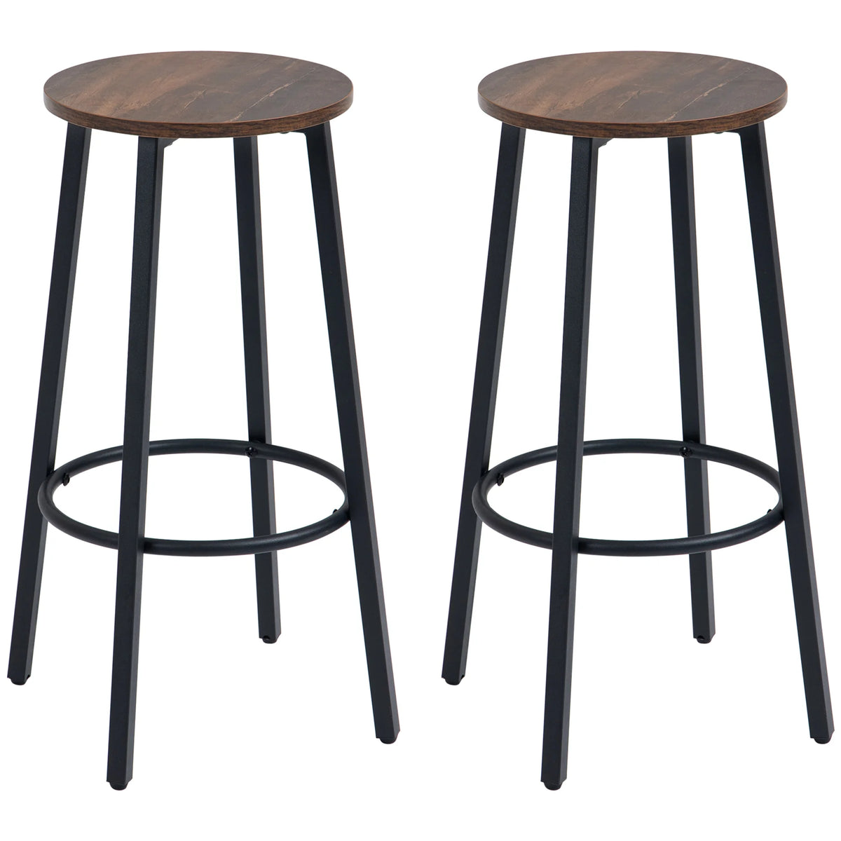 Barhocker 2er Set Industrial Braun & Schwarz – Rustikale Tresenstühle 65cm mit Fußstütze
