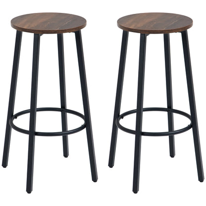 Barhocker 2er Set Industrial Braun & Schwarz – Rustikale Tresenstühle 65cm mit Fußstütze