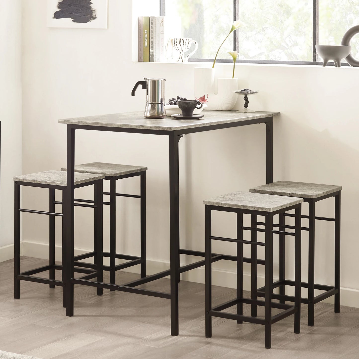 Moderne Esstisch Garnitur mit 4 Stühlen – Kompaktes Stehtisch Set für Küche & Esszimmer